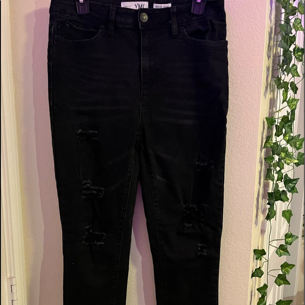 YMI Curvy High Rise Distressed Black Skinny Jeans